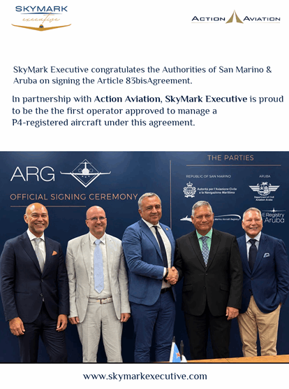 SkyMark Executive First Operator Approved Under San Marino–Aruba 83bis Agreement